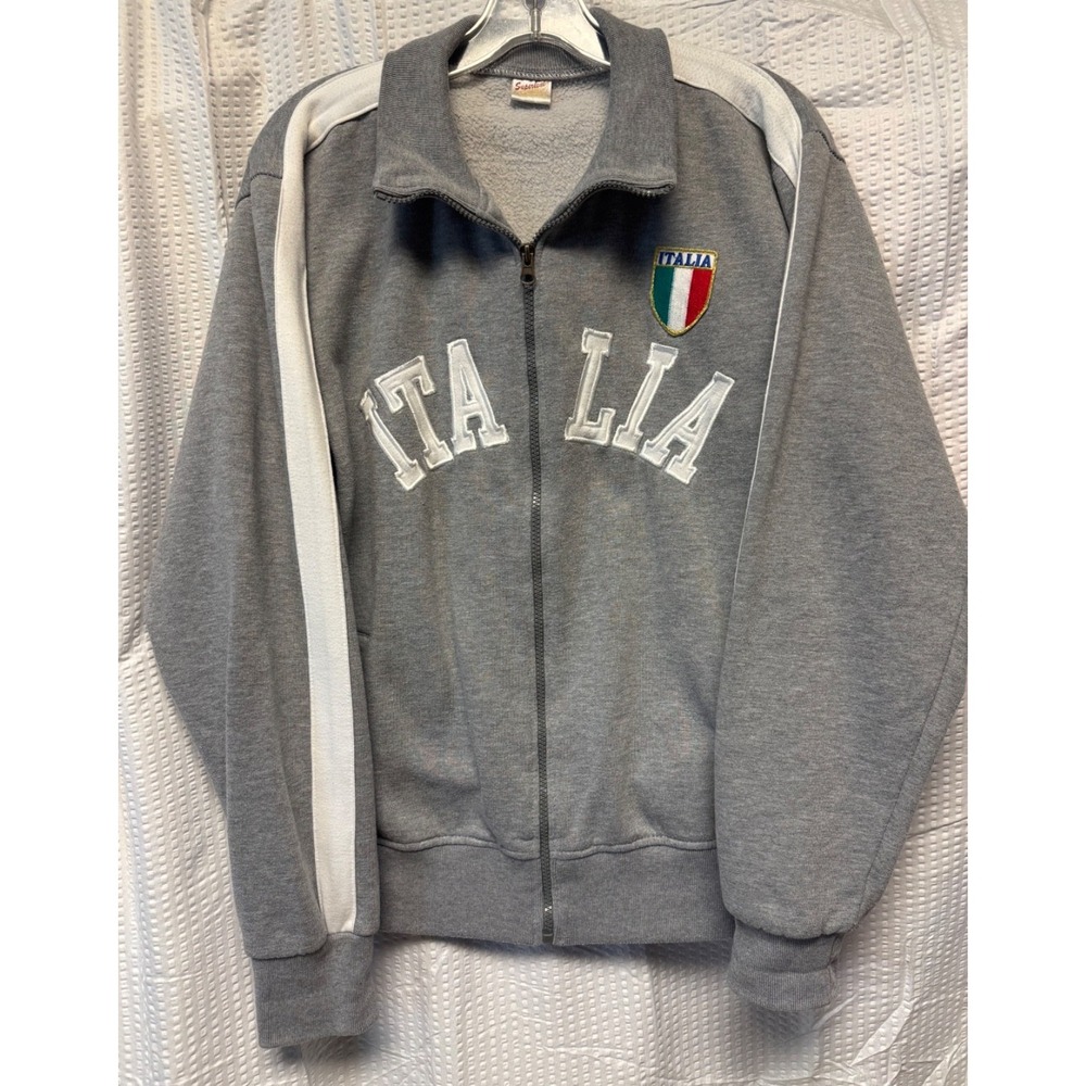 Vintage‎ Superlow Italia Gray Full Zip Mock Collar Embroidered Soccer Hoodie L